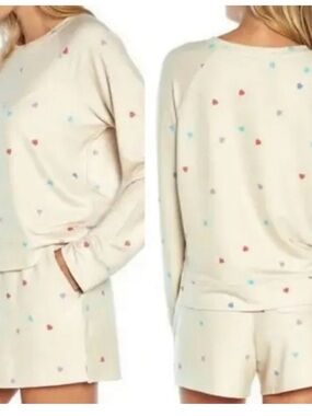 Wildfox Cream Heart-Print Pajama Top & Shorts Set